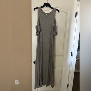 Gray maxi dress with peek a boo shoulders